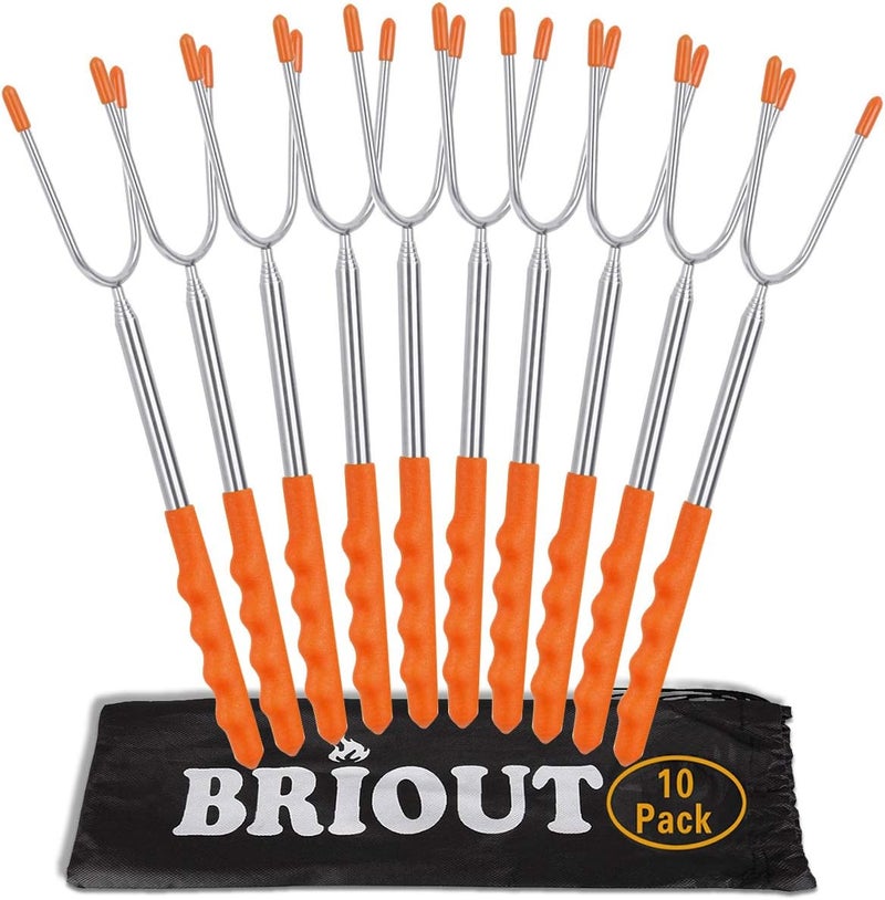 Briout Marshmallow Roasting Sticks 10 Pack Extra Long 45’’ Stainless Telescoping Hot Dog Smores Skewers Kids Safe Barbecue Forks for Campfire, Bonfire and Grill - Image 1