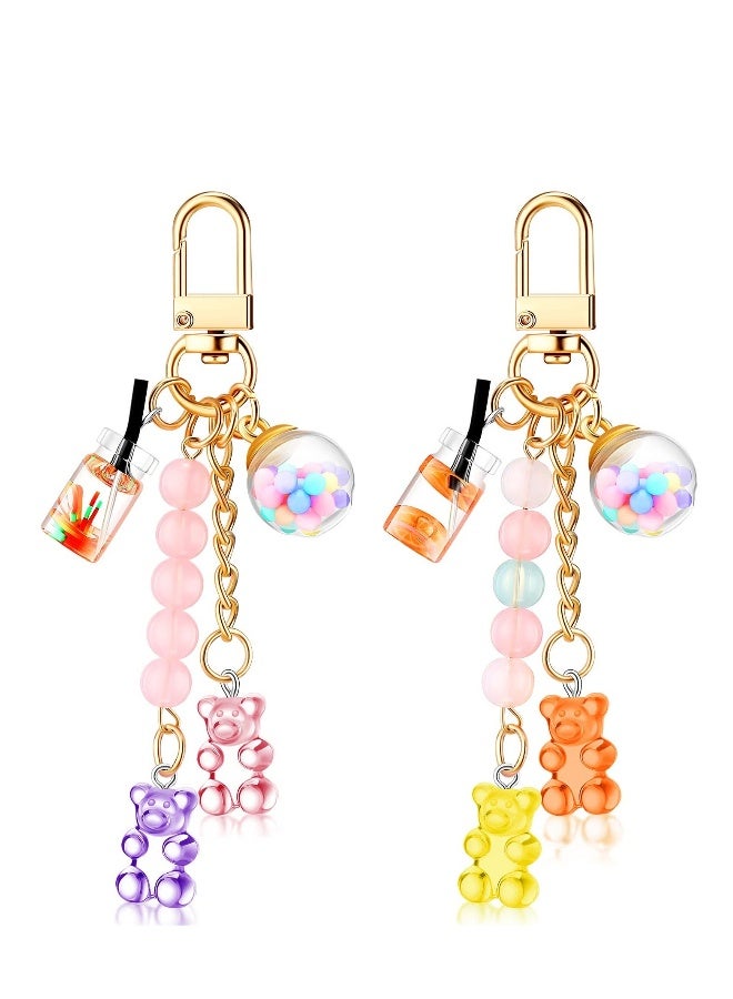 2 Pieces Cute Bear Keychain Resin Candy Color Animal Bear Keychains Charms Car Keys Bag Pendant Girls Jewelry Gift Keyring - Image 1