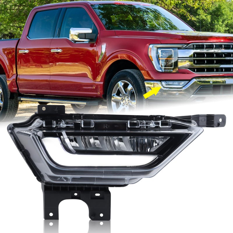 KAMDKI Right Passenger Side LED Fog Light Compatible for 2021 2022 2023 Ford F150 F150 Front Bumper Light WBulbs WO Wiring Harness Driving Lamp Assembly RH FO2593259 19629100 ML3Z15200C