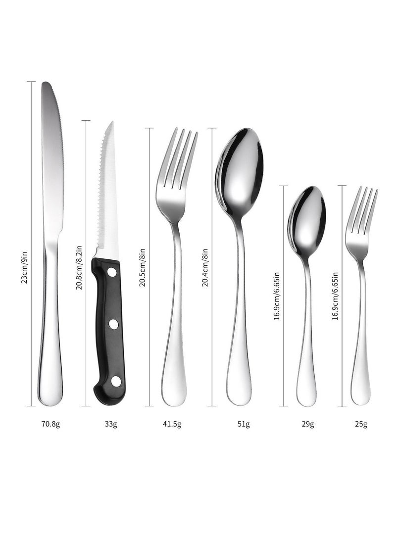 Arabest Kitchen And Household Flatware Set, 24-Piece Silver Flatware Set With Knife, Fork, Spoon And Steak Knife, Serves 4, Striped Handle Design, Dishwasher Safe, Silver - Image 2