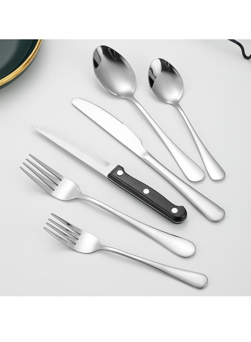 Arabest Kitchen And Household Flatware Set, 24-Piece Silver Flatware Set With Knife, Fork, Spoon And Steak Knife, Serves 4, Striped Handle Design, Dishwasher Safe, Silver - Image 3