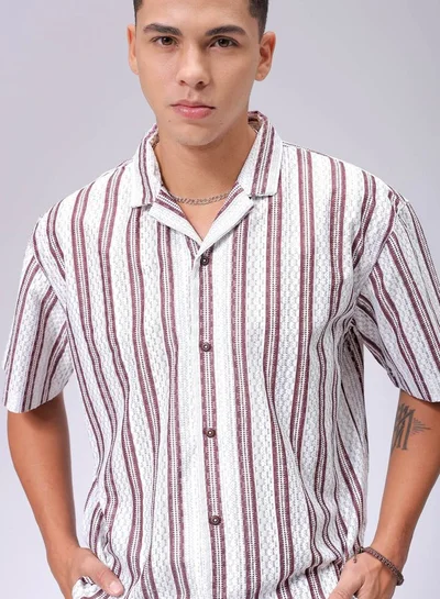 شركة المرآب الهندية Men Relaxed Fit Striped Half Sleeves Cuban Collar Resort Wear Shirt