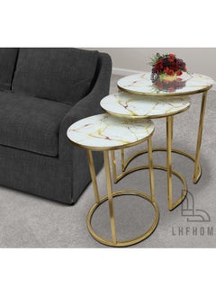 LHFHOMT LHFHOMT Nesting Tables Set of 3 Pieces, Round Coffee table, Ceramics Glass Top, Strong Gold Metal Frame for Living Room,Sofa Side  - Image 2