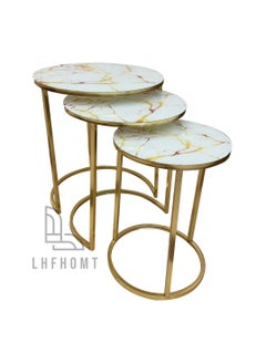 LHFHOMT LHFHOMT Nesting Tables Set of 3 Pieces, Round Coffee table, Ceramics Glass Top, Strong Gold Metal Frame for Living Room,Sofa Side  - Image 3