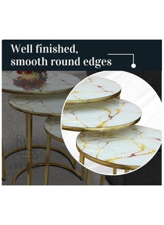 LHFHOMT LHFHOMT Nesting Tables Set of 3 Pieces, Round Coffee table, Ceramics Glass Top, Strong Gold Metal Frame for Living Room,Sofa Side  - Image 5