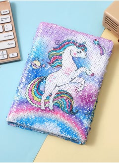 ZCM-HAPPY 2 PCS Cartoon Fishtail Lock and Pearl Plush A5 Cute Unicorn Notebook Set, Double Sided Reversible Sequins, Plush Cover and Lockable Notepad for Kids  - Image 4