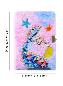 ZCM-HAPPY 2 PCS Cartoon Fishtail Lock and Pearl Plush A5 Cute Unicorn Notebook Set, Double Sided Reversible Sequins, Plush Cover and Lockable Notepad for Kids  - Image 2