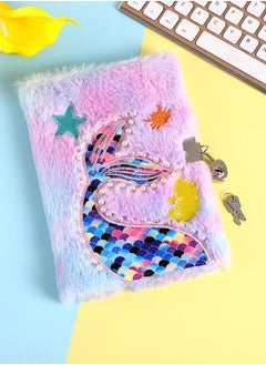 ZCM-HAPPY 2 PCS Cartoon Fishtail Lock and Pearl Plush A5 Cute Unicorn Notebook Set, Double Sided Reversible Sequins, Plush Cover and Lockable Notepad for Kids  - Image 3