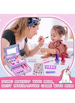 BLOOMING TIME 2-Layer Cosmetic Makeup Toy Box Princess Girl Unicorn Portable Makeup Box Wearable Nail Polish Set  - Image 2