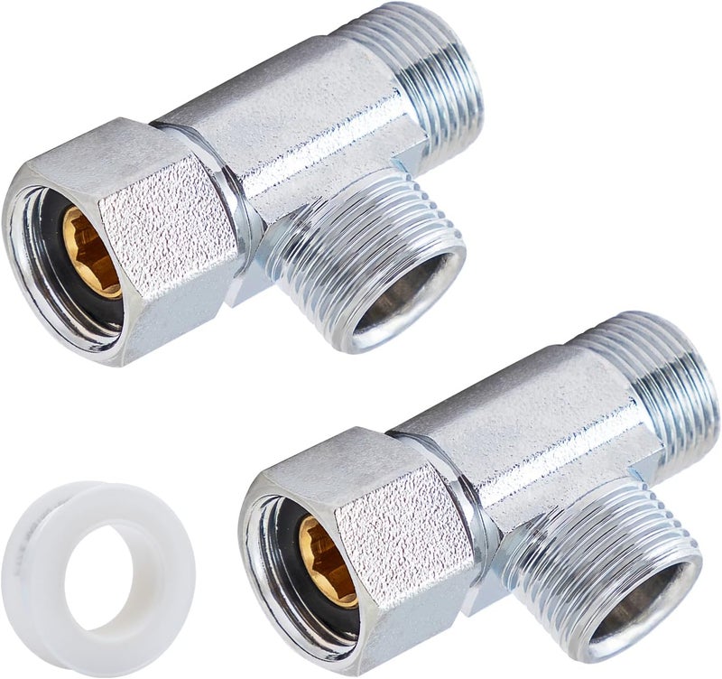SUNGATOR 3/8" Compression Tee Valve, 3 Way Water Line Splitter, Add-Tee Valve 3/8" Compression Inlet x 3/8" Compression Outlet x 3/8" Compression Outlet, No Lead Brass with A Sealing Tape(2PCS) - Image 1