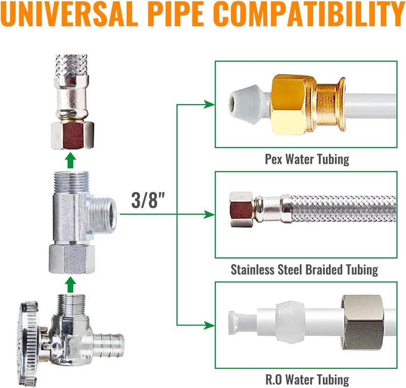 SUNGATOR 3/8" Compression Tee Valve, 3 Way Water Line Splitter, Add-Tee Valve 3/8" Compression Inlet x 3/8" Compression Outlet x 3/8" Compression Outlet, No Lead Brass with A Sealing Tape(2PCS) - Image 3