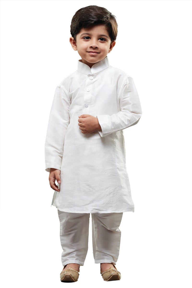 JBN Creation Boys' White Silk Blend Kurta and Pyjama Set_VASBKWH001nPDWH_32 - Image 1