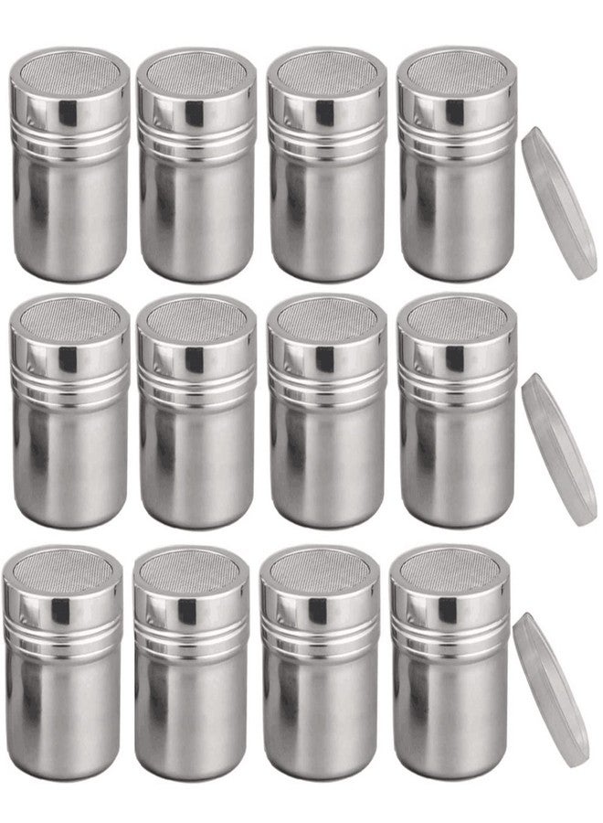 FEOOWV Powder Shaker with Lid,Stainless Steel Fine Mesh Shaker, for Sifter Cocoa,Cinnamon Powder,Icing Sugar,Chocolate Coffee (Small-12Pcs) - Image 1