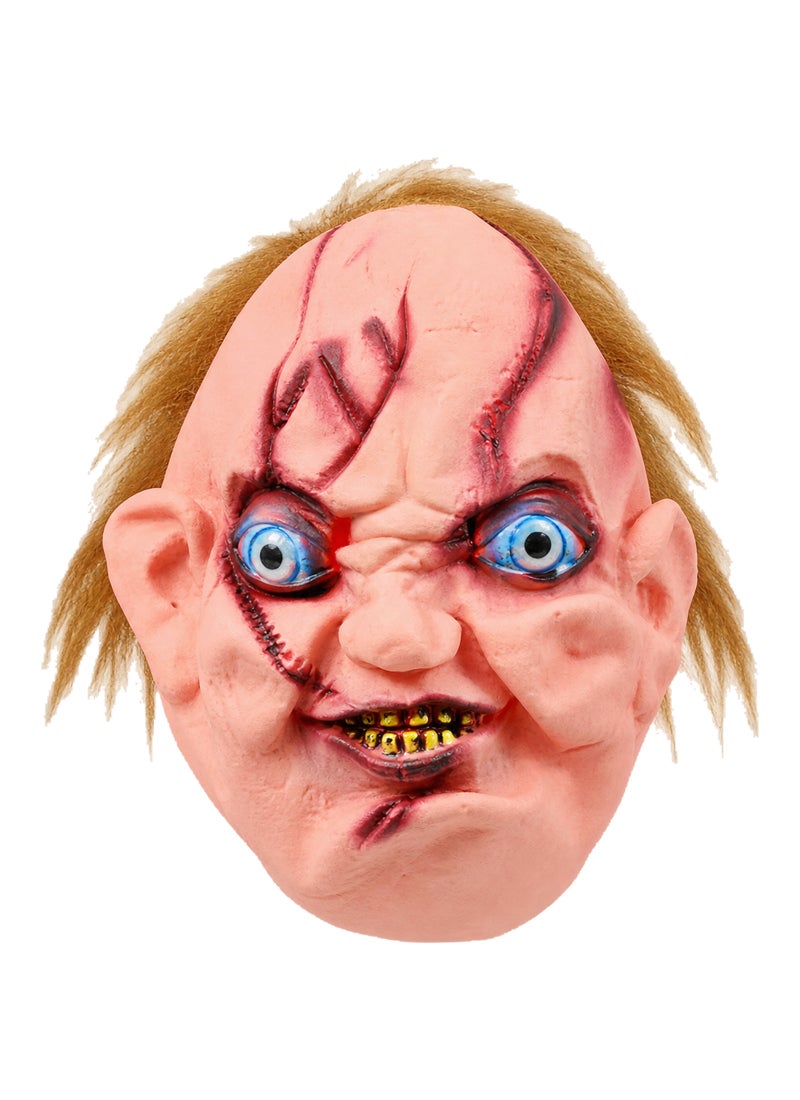 Trentor Halloween Chucky Creepy Doll Mask with Pale Face, Blue Eyes and Stitched Scars - Image 4