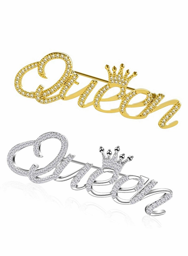 Y&D Queen Crown Brooch Pins for Women Girls Ladies Party Bling Luxury Fashion Feminist Rhinestone Crystal Lapel Pin Accessories Dress Clothing(2 Pack) - Image 1
