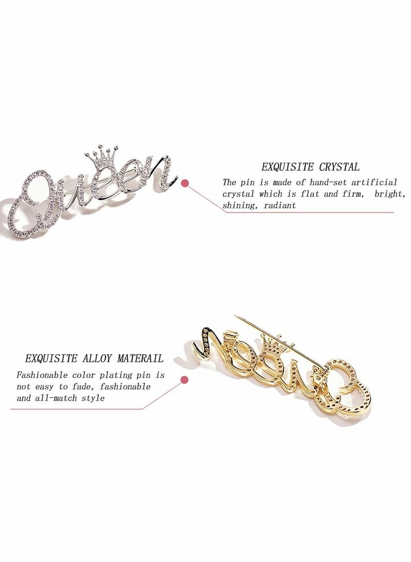 Y&D Queen Crown Brooch Pins for Women Girls Ladies Party Bling Luxury Fashion Feminist Rhinestone Crystal Lapel Pin Accessories Dress Clothing(2 Pack) - Image 2