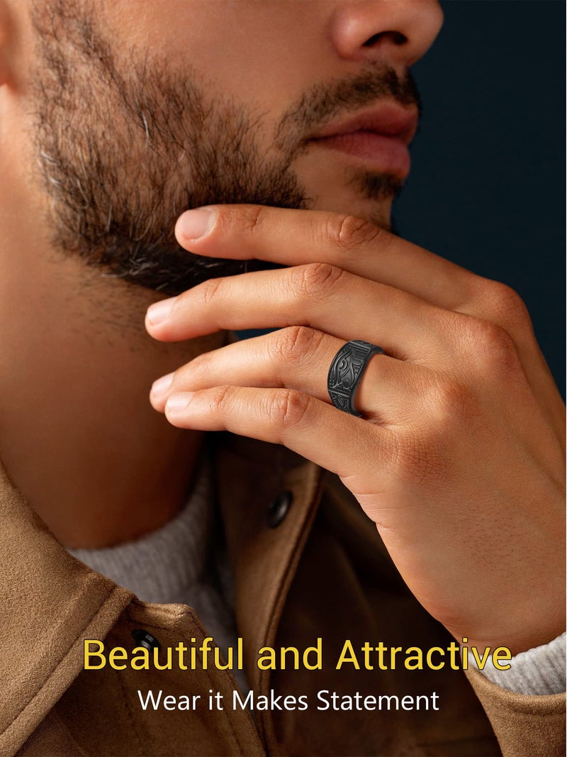 PROSTEEL Black Eye of Horus Rings for Men Protection Ankh Ring Egyptian Jewelry Talisman Size 8 - Image 3