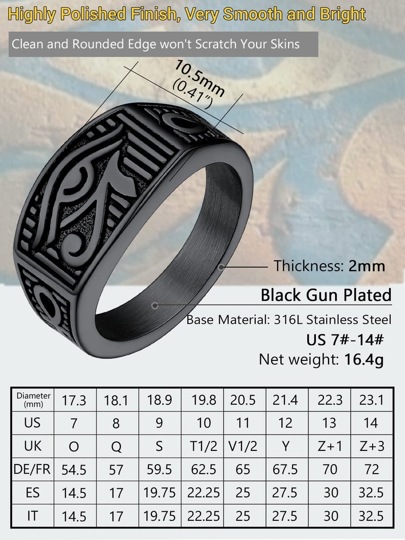 PROSTEEL Black Eye of Horus Rings for Men Protection Ankh Ring Egyptian Jewelry Talisman Size 8 - Image 5