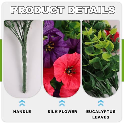 ADXORA Fake Artificial Hanging Morning Glory Flowers for Outdoor Planters Porch Pation Decoration,2 Bundles UV Resistant Silk Faux Flowers with Realistic Eucalyptus Plants for Home Office Garden Decor - Image 4