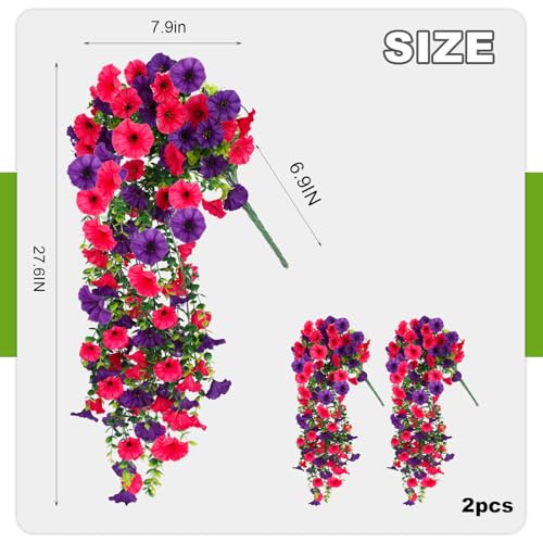 ADXORA Fake Artificial Hanging Morning Glory Flowers for Outdoor Planters Porch Pation Decoration,2 Bundles UV Resistant Silk Faux Flowers with Realistic Eucalyptus Plants for Home Office Garden Decor - Image 3