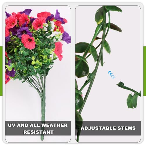 ADXORA Fake Artificial Hanging Morning Glory Flowers for Outdoor Planters Porch Pation Decoration,2 Bundles UV Resistant Silk Faux Flowers with Realistic Eucalyptus Plants for Home Office Garden Decor - Image 5
