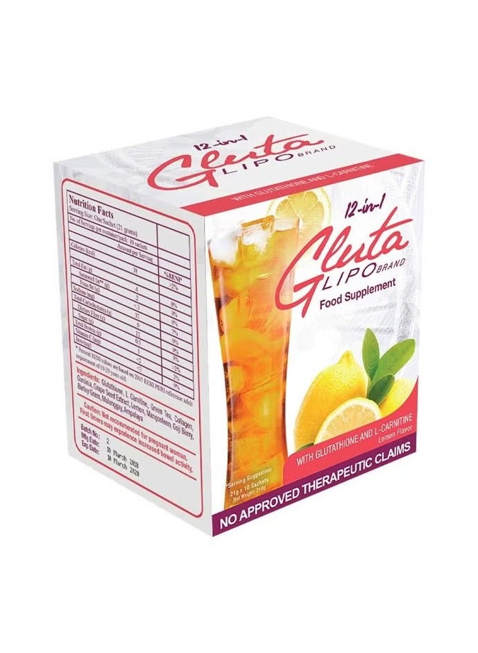 Glutalipo  Gluta Lipo 12 in 1 Whitening and Slimming Juice (21g x 10 Sachets)