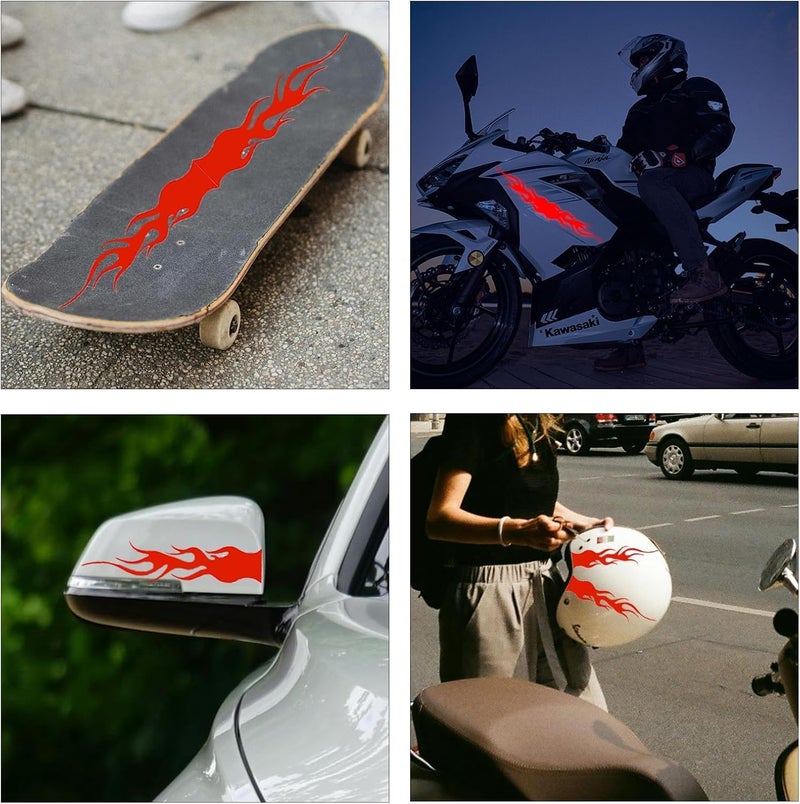 Azonee Reflective Flame Stickers, 4 Sheets (16 PCS) Red Flame Decals for Cars, Motorcycles, Bikes, Skateboards & Helmets, Waterproof & Durable Reflective Car Stickers for Night Visibility - Image 5