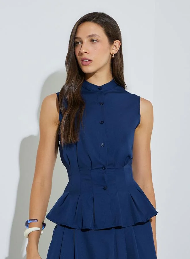 Styli Solid Sleeveless Top And A-Line Pleated with Lace Trim Midi Skirt Set