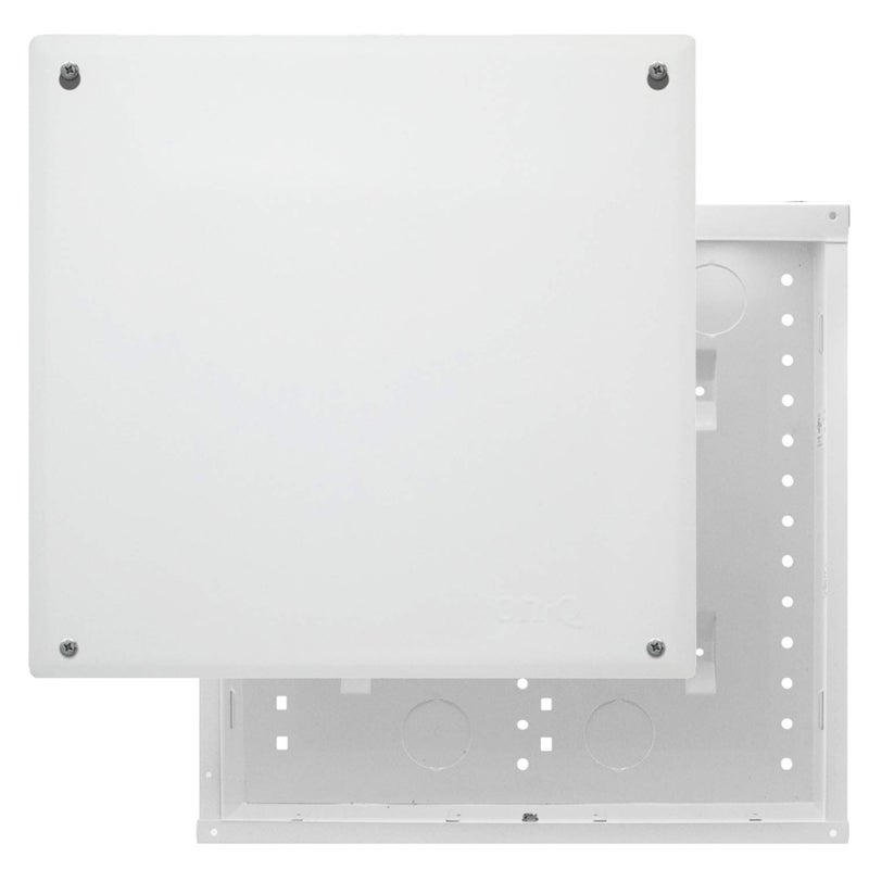 On-Q Legrand - OnQ 14 Inch Media Enclosure, 20 Gauge Cable Management Box, Cable Wall Cover with 2.5 Inch Opening for Wires, Recessed Media Box, Glossy White, EN1400 - Image 1