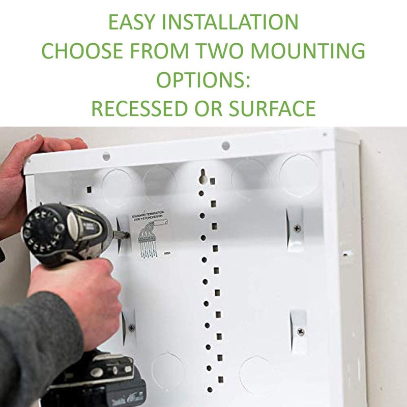 On-Q Legrand - OnQ 14 Inch Media Enclosure, 20 Gauge Cable Management Box, Cable Wall Cover with 2.5 Inch Opening for Wires, Recessed Media Box, Glossy White, EN1400 - Image 2