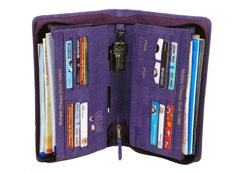 Sukeshcraft Multiple Cheque Book Holder | Original PU Holds Upto 8 Cheque Books, Locker Key Hook (PU -Purple) - Image 4