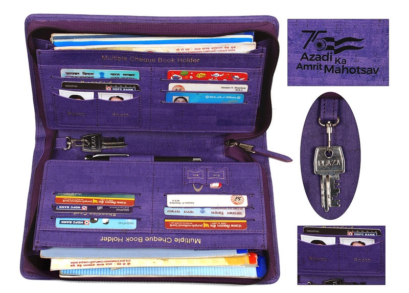 Sukeshcraft Multiple Cheque Book Holder | Original PU Holds Upto 8 Cheque Books, Locker Key Hook (PU -Purple) - Image 5