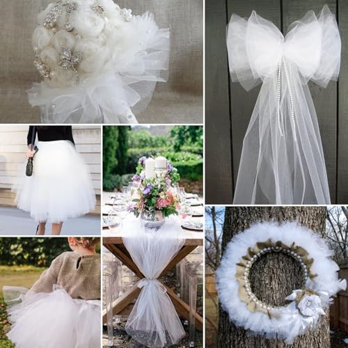 Filloxy Tulle 5 Meter Fabric Roll, 152 cm Width, Wedding Party Decoration, DIY Craft Supply (White) - Image 3