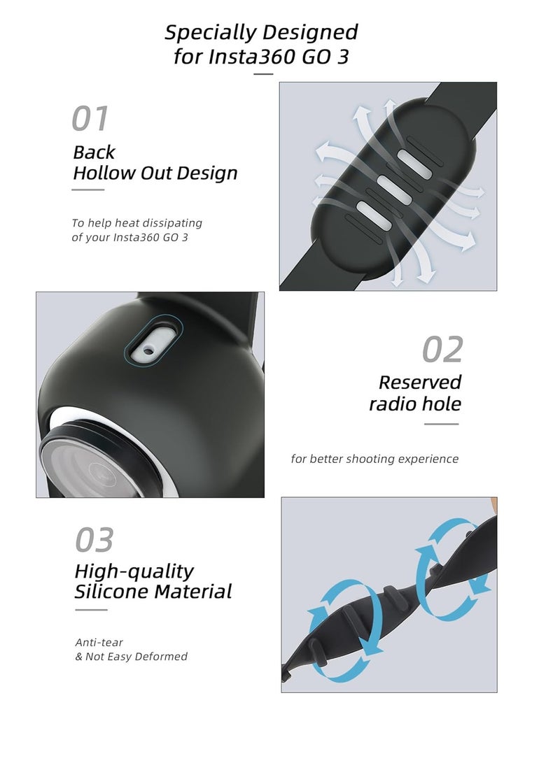 Adjustable Silicone Wristband Camera Adapter Case Band for Insta360 GO 3/3S, Palm Strap Backpack Bicycle Mounted Holder Dog Cat Collar Multifunctional Belt for GO 3 /3S(Black) - Image 3