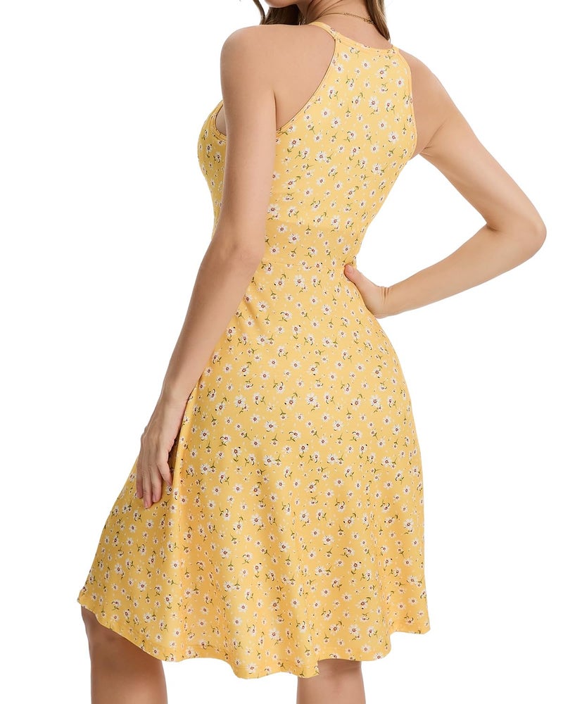 ANYFITTING Built in Bra Halter Dresses for Women 2026 Summer Pockets Dress Flowy Midi Sundresses Beach Vacation Yellow White - Image 2