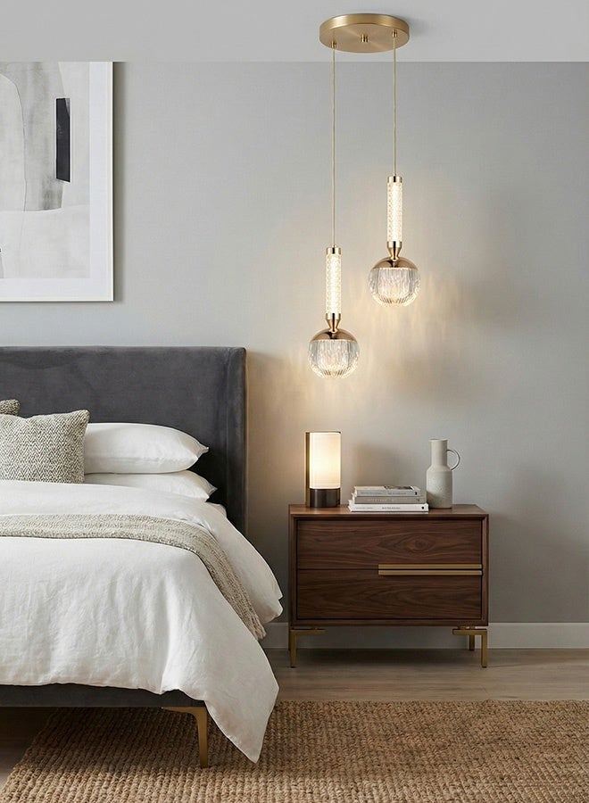  سبولكس إضاءة عصرية من SPOLUX، مصباح معلق مزدوج، مصباح LED أكريليك، لون ذهبي فرنسي، 28×18 سم، مناسب لغرف النوم وجانب المرآة والمقاهي، ارتفاع قابل للتعديل - Image 2