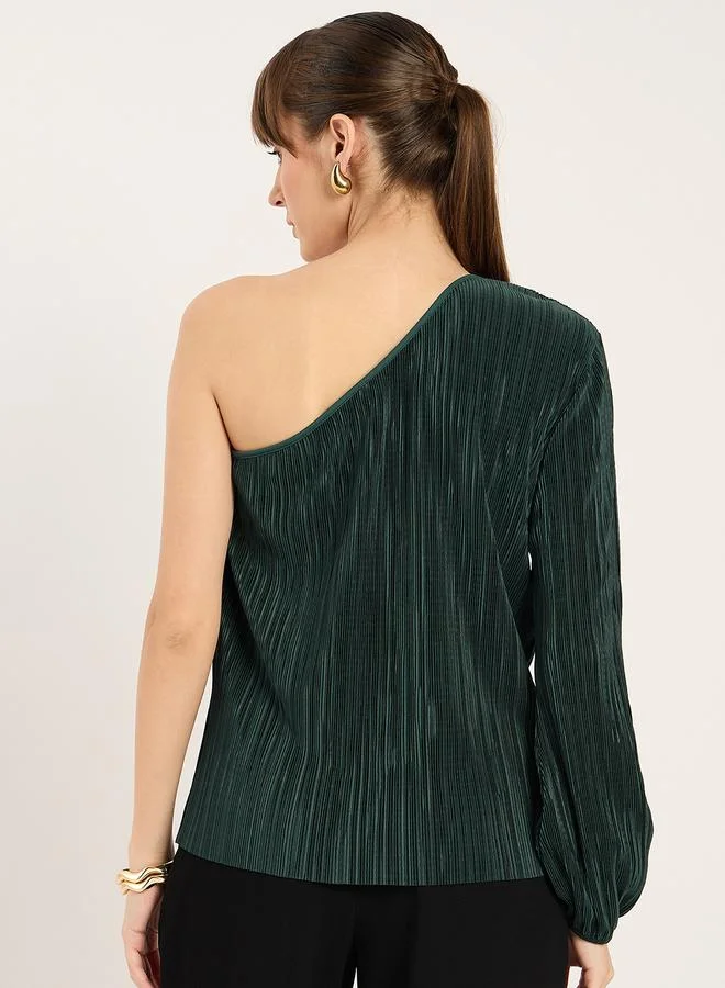 فيميلا بلوزة بكتف واحد بحافة مجمعة