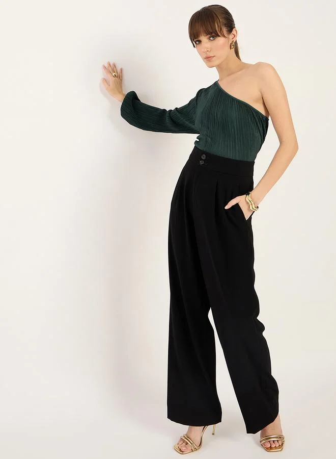 Femmella  Green Plisse One Shoulder Top for Women | Best Price UAE