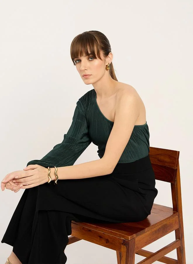 Femmella  Green Plisse One Shoulder Top for Women | Best Price UAE