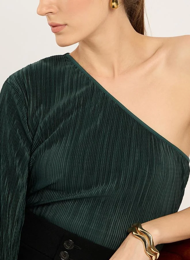 Femmella  Green Plisse One Shoulder Top for Women | Best Price UAE