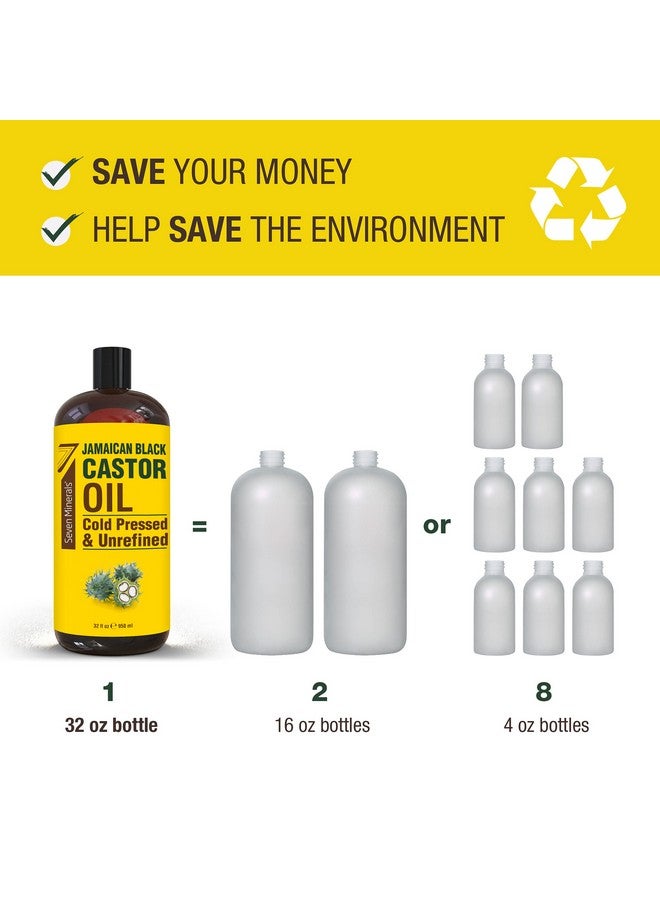 سيفين مينيرالز زيت الخروع الأسود الجامايكي النقي - زجاجة كبيرة سعة 32 أونصة سائلة - غير مكرر وخالٍ من الهكسين - لنمو الشعر، وتكثيف الرموش والحواجب، والبشرة الجافة، والشفاء، والعناية بالشعر