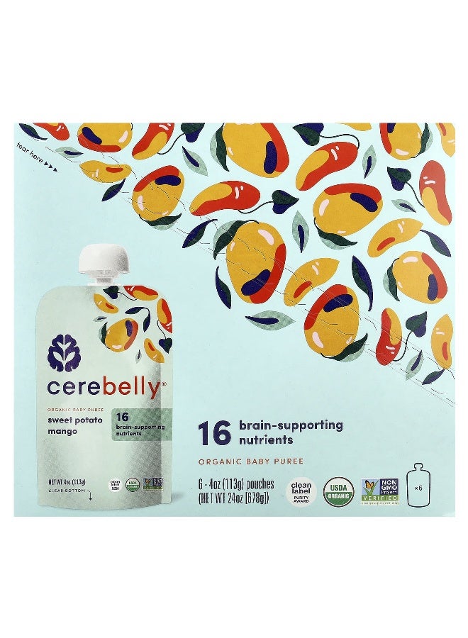 Cerebelly Cerebelly, Organic Baby Puree, Sweet Potato, Mango, 6 Pouches, 4 oz (113 g) Each  - Image 1