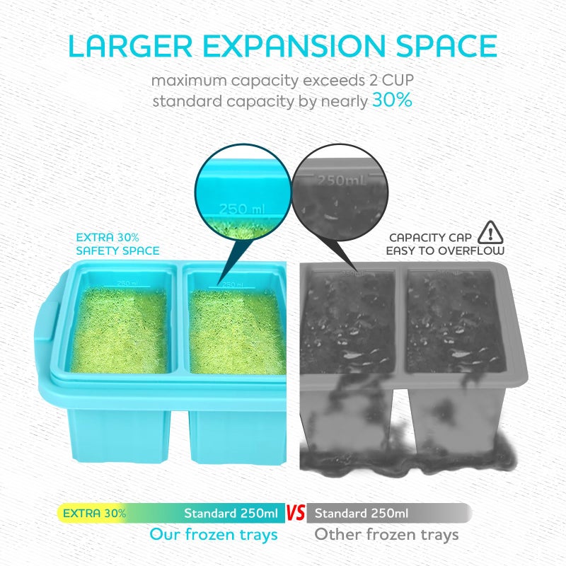XOMOO Silicone Freezer Tray With Lid - Soup Freezer Container molds - Large Ice Cube Tray- makes 4 perfect 1 cup portions cubes, Freezer Storage Food Soups & Meal Prep - Oven & Dishwasher -Safe - Image 5