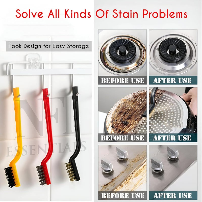 NFI essentials 5 Pcs. Gas Cleaning Brush & Scraper, Wire Brush, Stainless Steel, Brass, Nylon Kitchen Brush, Gas Stove Cleaning Brush - Image 2