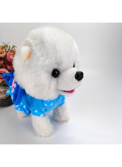 Generic Simulation Plush Toy For Children Licking Dog Licking Tongue Cat Singing Leash Walking Dog Electric Toy-Color:Traction Rope Blue Clothes White Rich Dog-Specifications:Pure English Battery Model  - Image 1