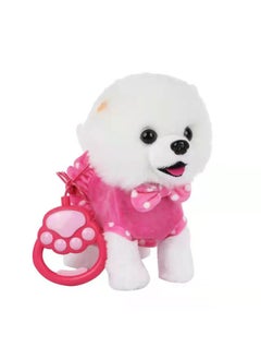 Generic Simulation Plush Toy For Children Licking Dog Licking Tongue Cat Singing Leash Walking Dog Electric Toy-Color:Traction Rope Blue Clothes White Rich Dog-Specifications:Pure English Battery Model  - Image 5