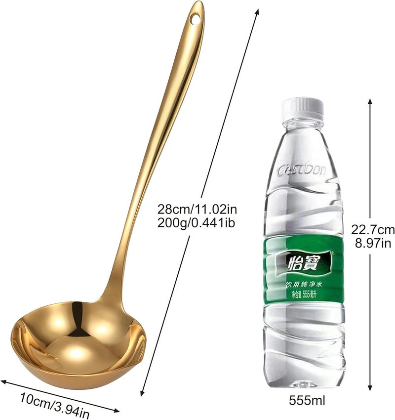 Mafier 4.Oz 18/10 Stainless Steel Kitchen Ladle Cooking Utensils with 11.8-Inch Handle,Heavy Duty Serving Large Soup Spoon,Dishwasher Safe(Gold) - Image 2