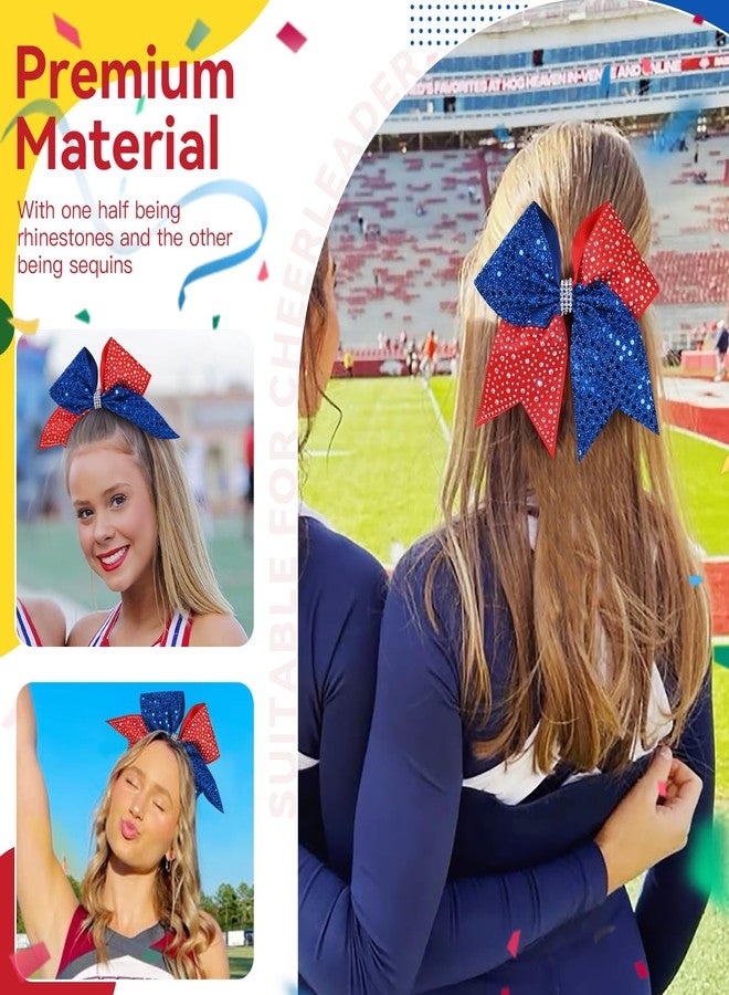 CN 2PCS Blue and Red Cheer Hair Bows for Cheerleader Girls，7 Inch Sparkly Glitter Cheerleading Bows, Large Shiny Cheer Hair Bows Ponytail Holder for Cheerleader Girls Softball Sports - Image 5