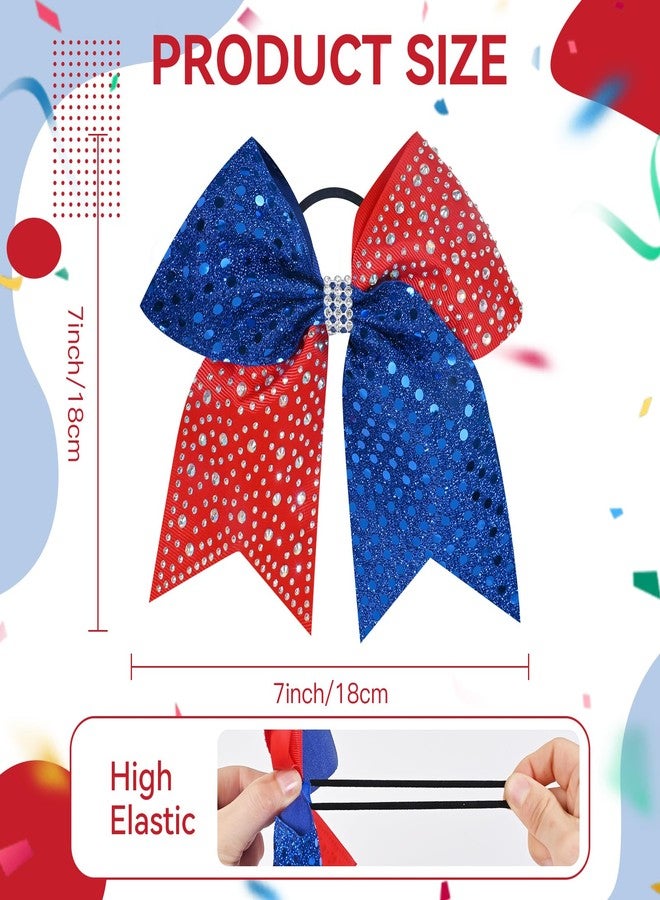 CN 2PCS Blue and Red Cheer Hair Bows for Cheerleader Girls，7 Inch Sparkly Glitter Cheerleading Bows, Large Shiny Cheer Hair Bows Ponytail Holder for Cheerleader Girls Softball Sports - Image 2
