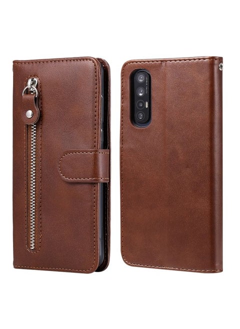 Case Cover For OPPO Reno3 Pro / Find X2 Neo Fashion Calf Texture Zipper Horizontal Flip Leather Case with Holder & Card Slots & Wallet Function Brown
